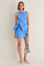 Blue Jacquard Briallen Bow Mini Dress