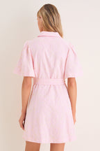 Light Pink Embroidered Gingko Leaf Peppa Mini Dress
