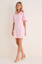 Light Pink Embroidered Gingko Leaf Peppa Mini Dress