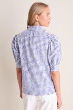 Blue Embroidered Gingham Louisa Blouse