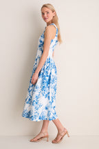 Blue & White Blooms Floral Posey Midi Dress