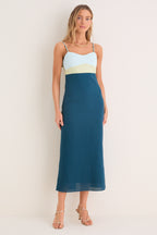 Ocean Mist Colorblock Linen Hailey Maxi Dress