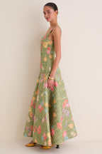 Cactus Multi Floral Raffia Poplin Square Neck Dress