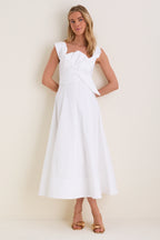 White Cotton Poplin 3D Floral Dress