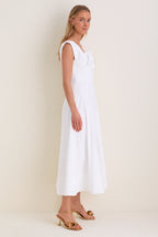 White Cotton Poplin 3D Floral Dress