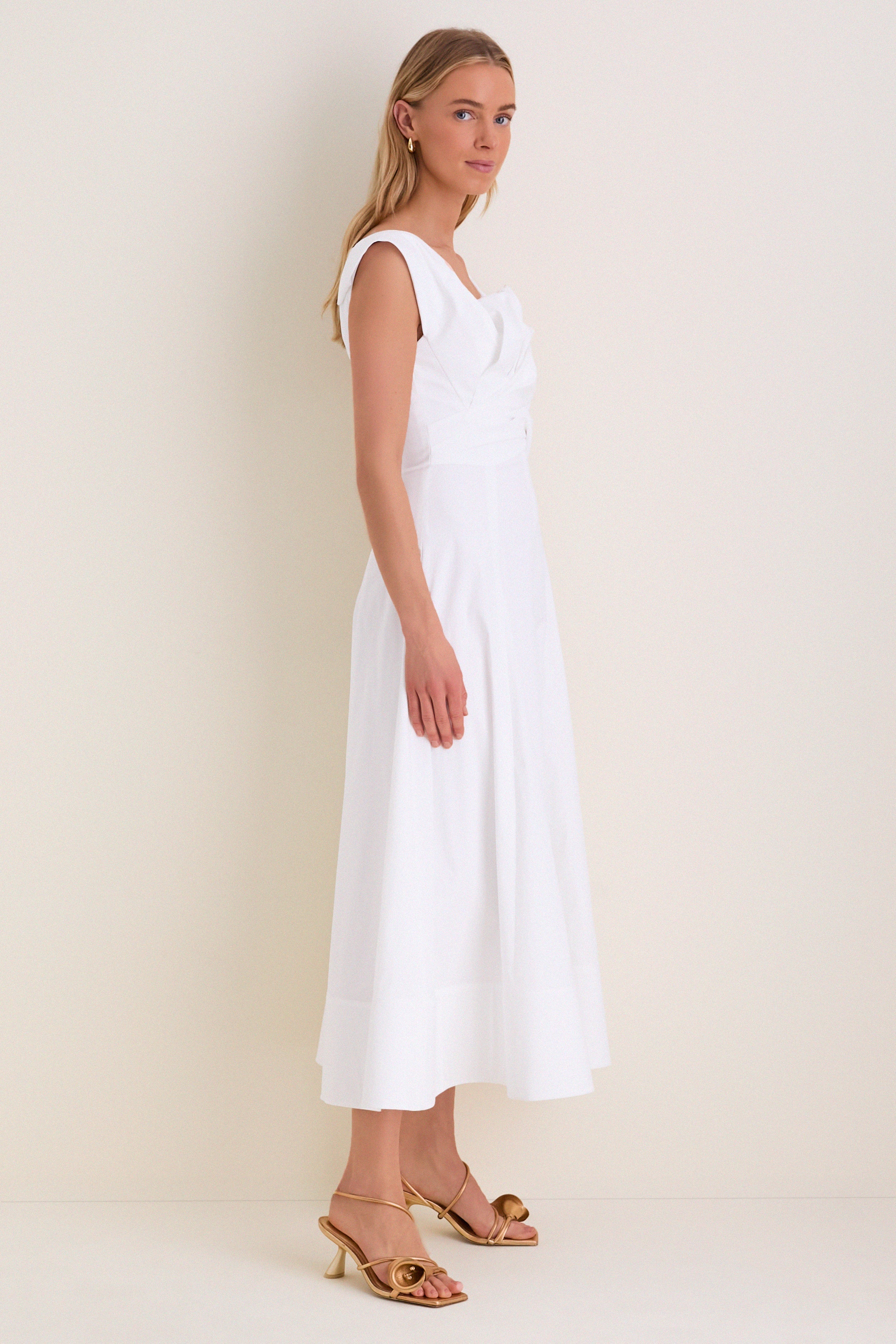 White Cotton Poplin 3D Floral Dress