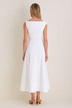 White Cotton Poplin 3D Floral Dress