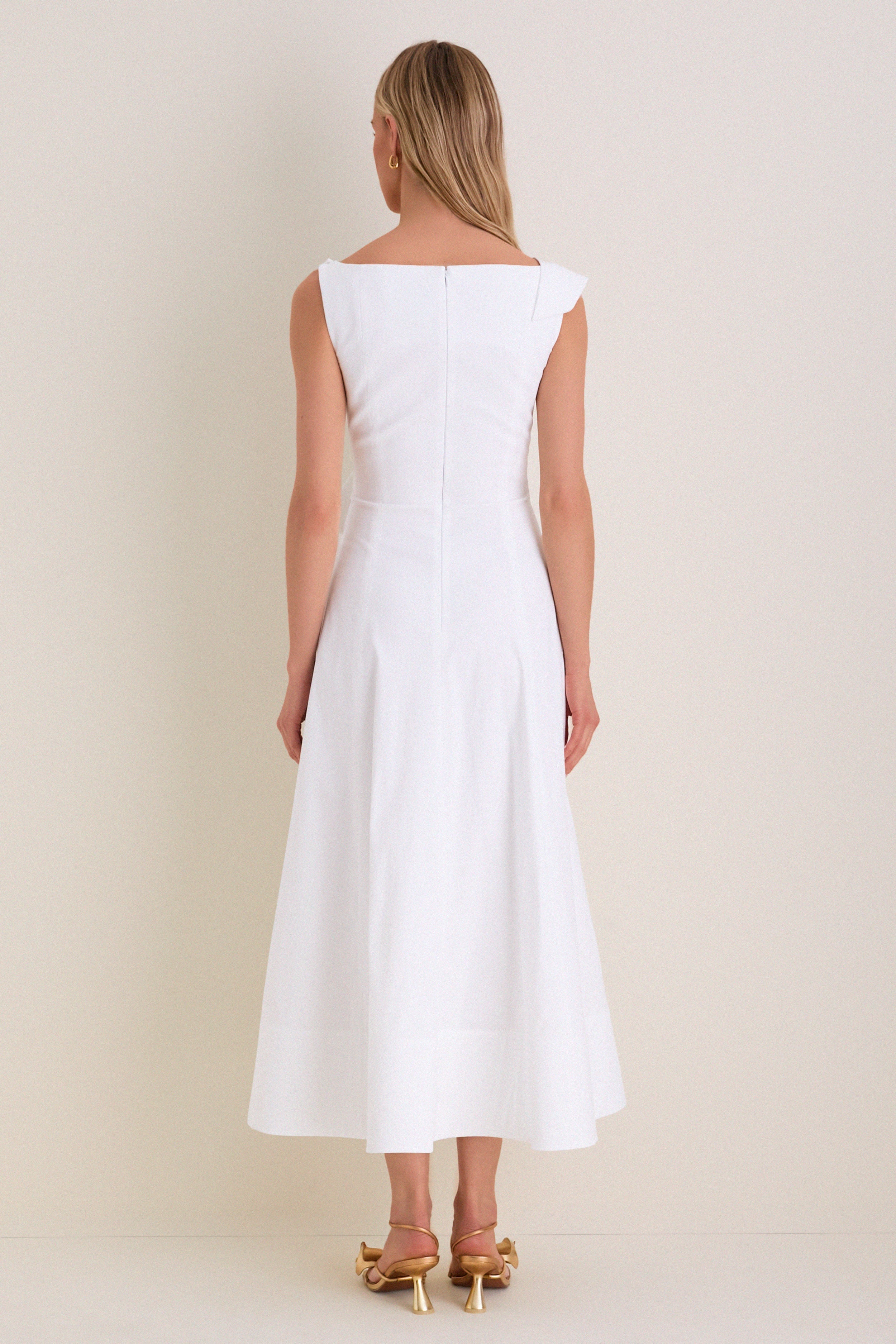 White Cotton Poplin 3D Floral Dress