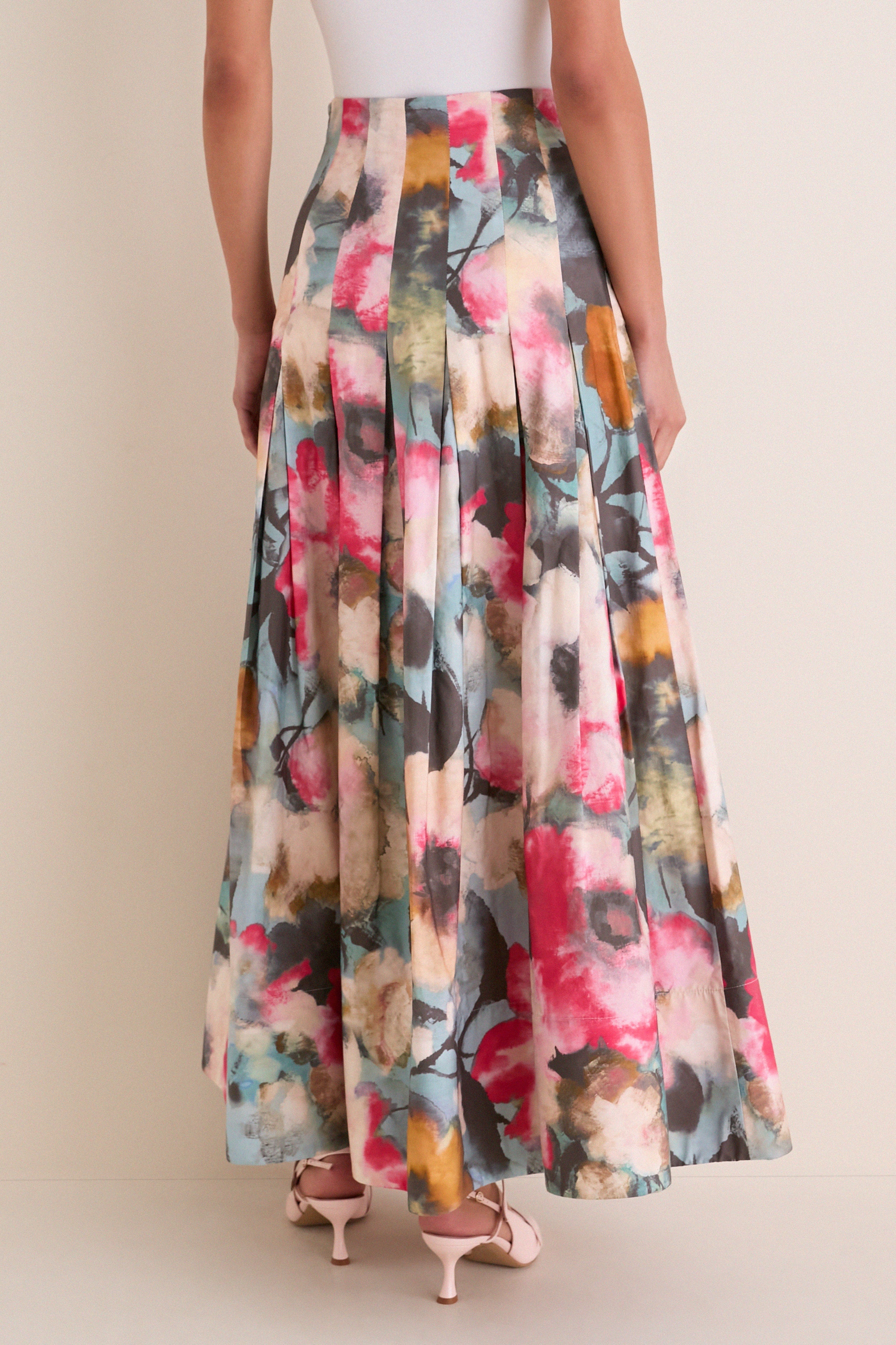 Mist Multi Floral Printed Cotton Full Skirt