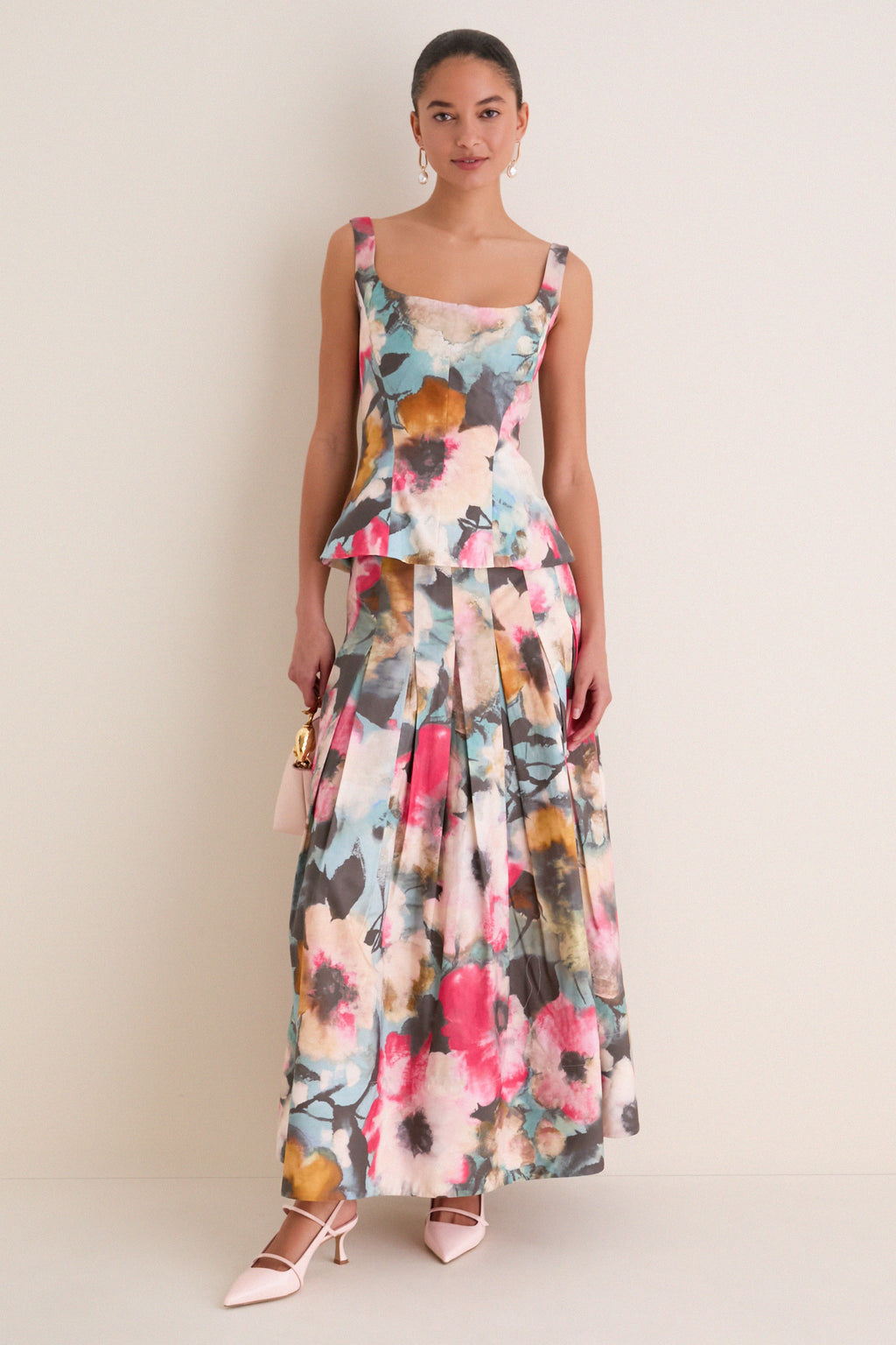 Mist Multi Floral Printed Cotton Full Skirt