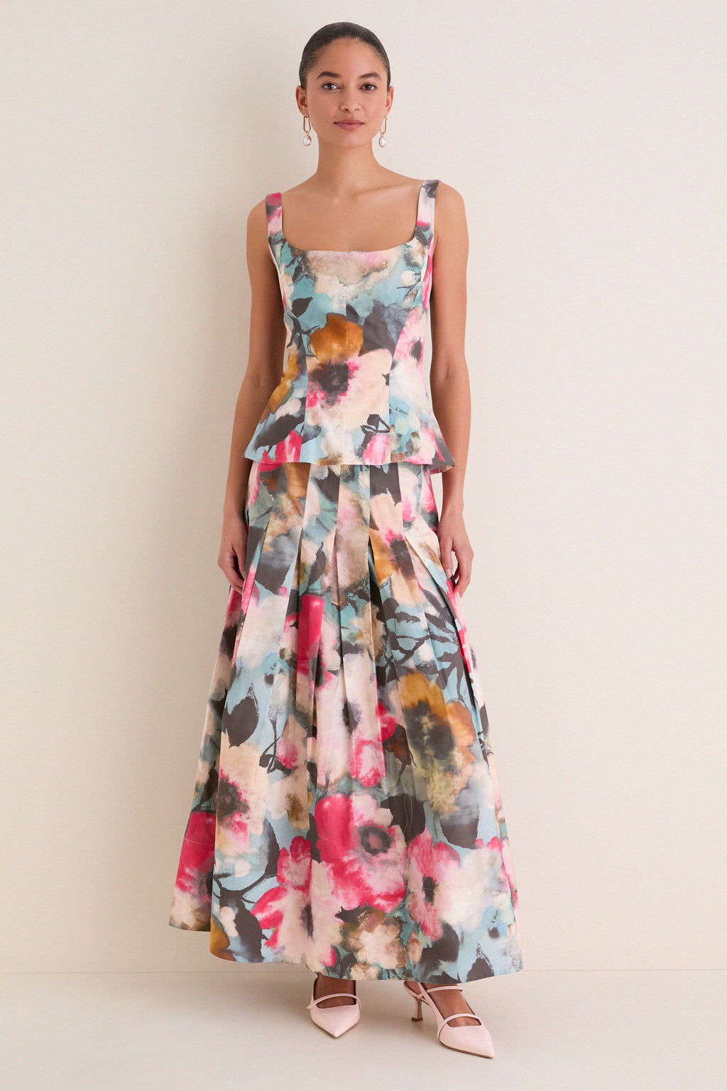 Mist Multi Floral Printed Cotton Full Skirt