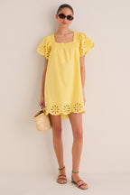 Yellow Floral Eyelet Daisy Mini Dress