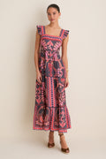Black Pink Multicolor Sybill Midi Dress