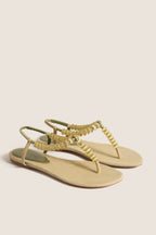 Grey Green Beaded Thong Sandals