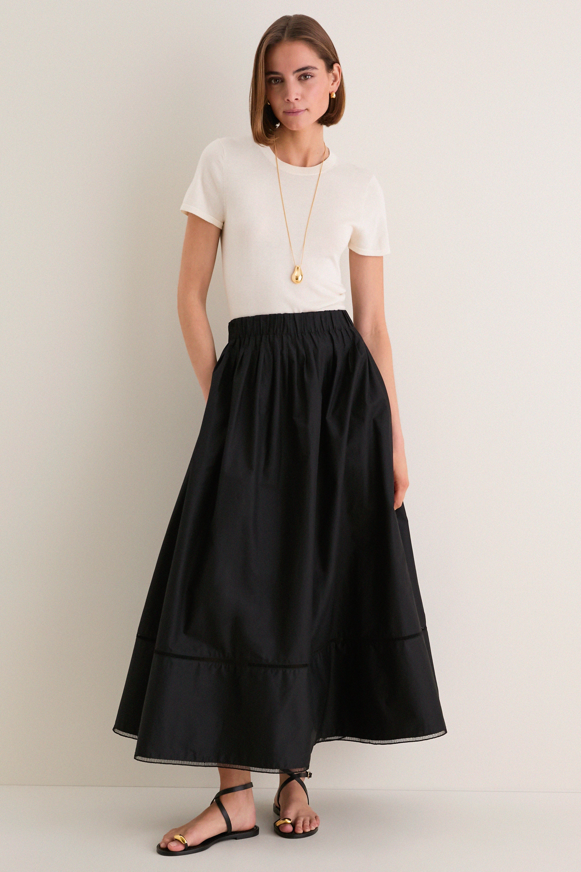 Black Cotton Poplin Nicole Circle Skirt