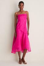 Raspberry Rose Shibori Organza Long Asymmetric Dress