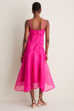 Raspberry Rose Shibori Organza Long Asymmetric Dress