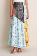 Iced Aqua Multi Printed Silk Twill Fluid Skirt