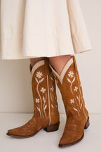 THE GREAT. x Stetson Tan Floral Suede Cowboy Boot