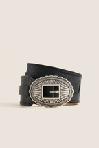 THE GREAT. x Stetson Black and Silver Tooled Waist Belt
