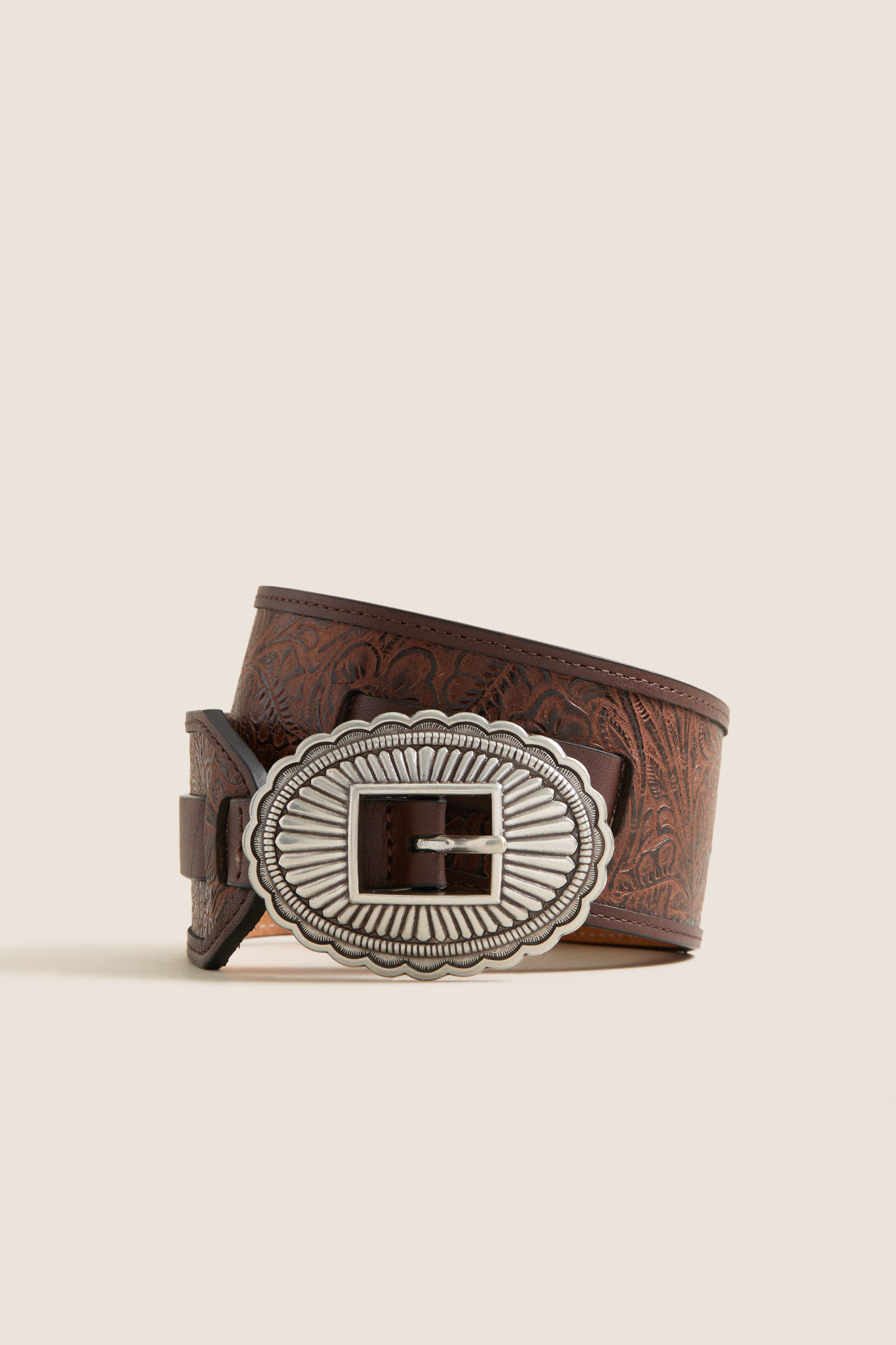 THE GREAT. x Stetson Brown and Silver Tooled Waist Belt