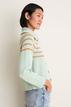 Seafoam Scholar Cardigan with Crochet Stripes