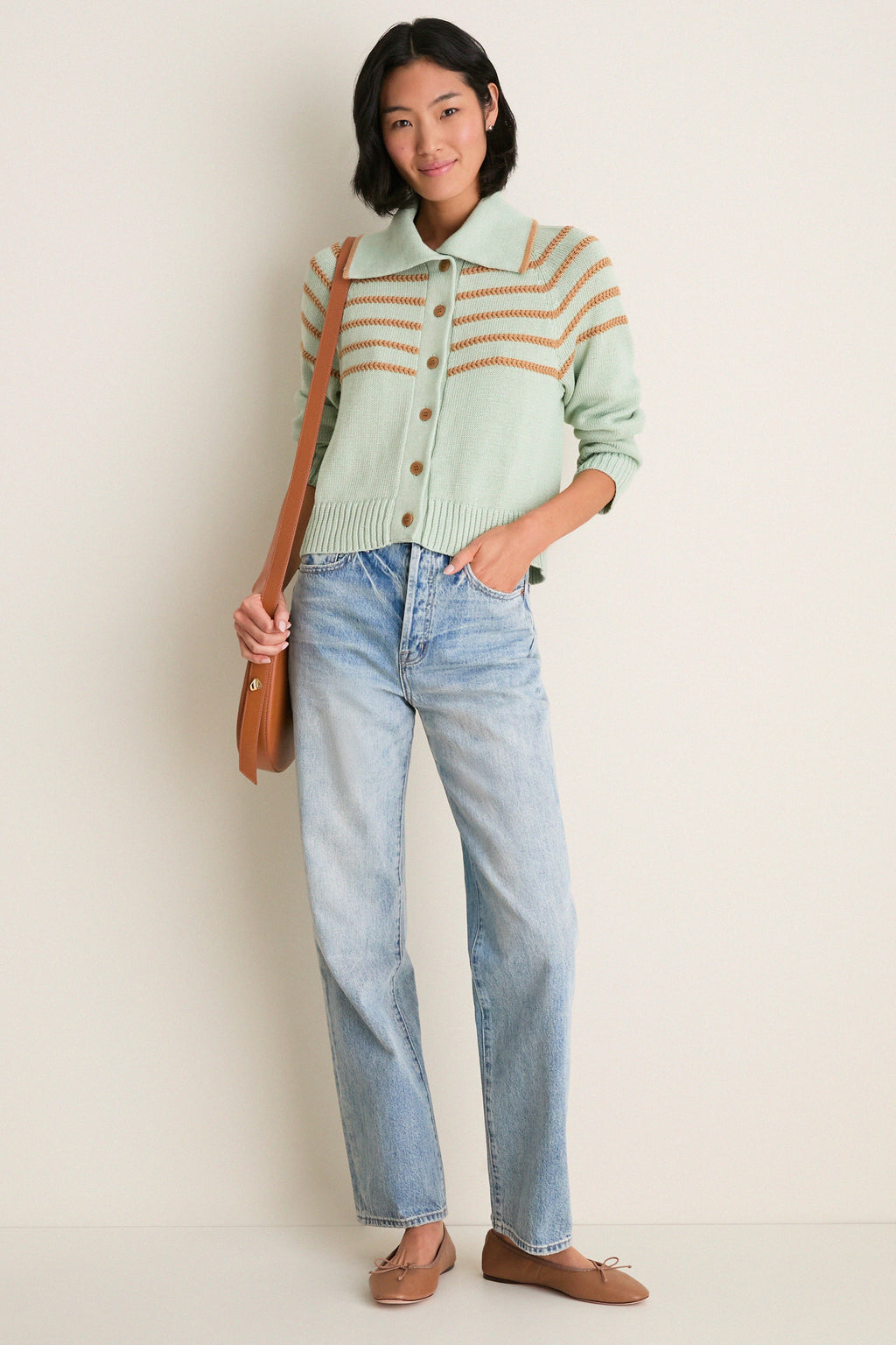 Seafoam Scholar Cardigan with Crochet Stripes