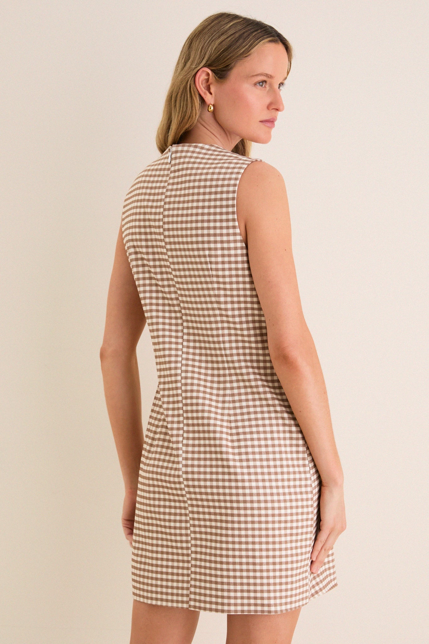 Mocha Gingham Yvette Mini Dress