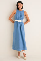 Provincial Blue Rope Belt Leonie Dress