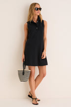 Black Pique Margaret Polo Dress