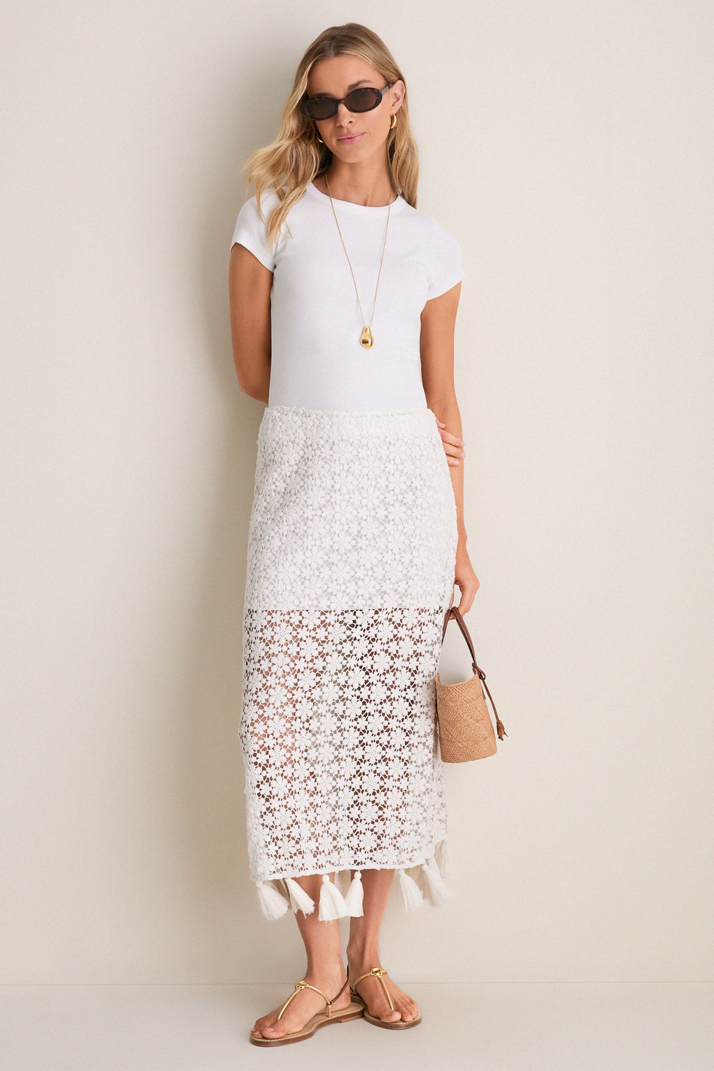 Cream Valeska Tassel Column Skirt