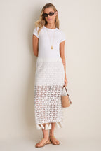 Cream Valeska Tassel Column Skirt