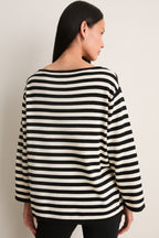 Black and White Stripe Darcy Long Sleeve Top