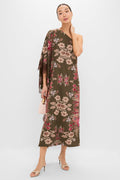 Olive Ornate Lace Floral One Shoulder Isla Dress