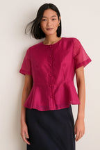 Raspberry Organza Peplum Sylvette Blouse