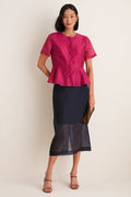 Raspberry Organza Peplum Sylvette Blouse