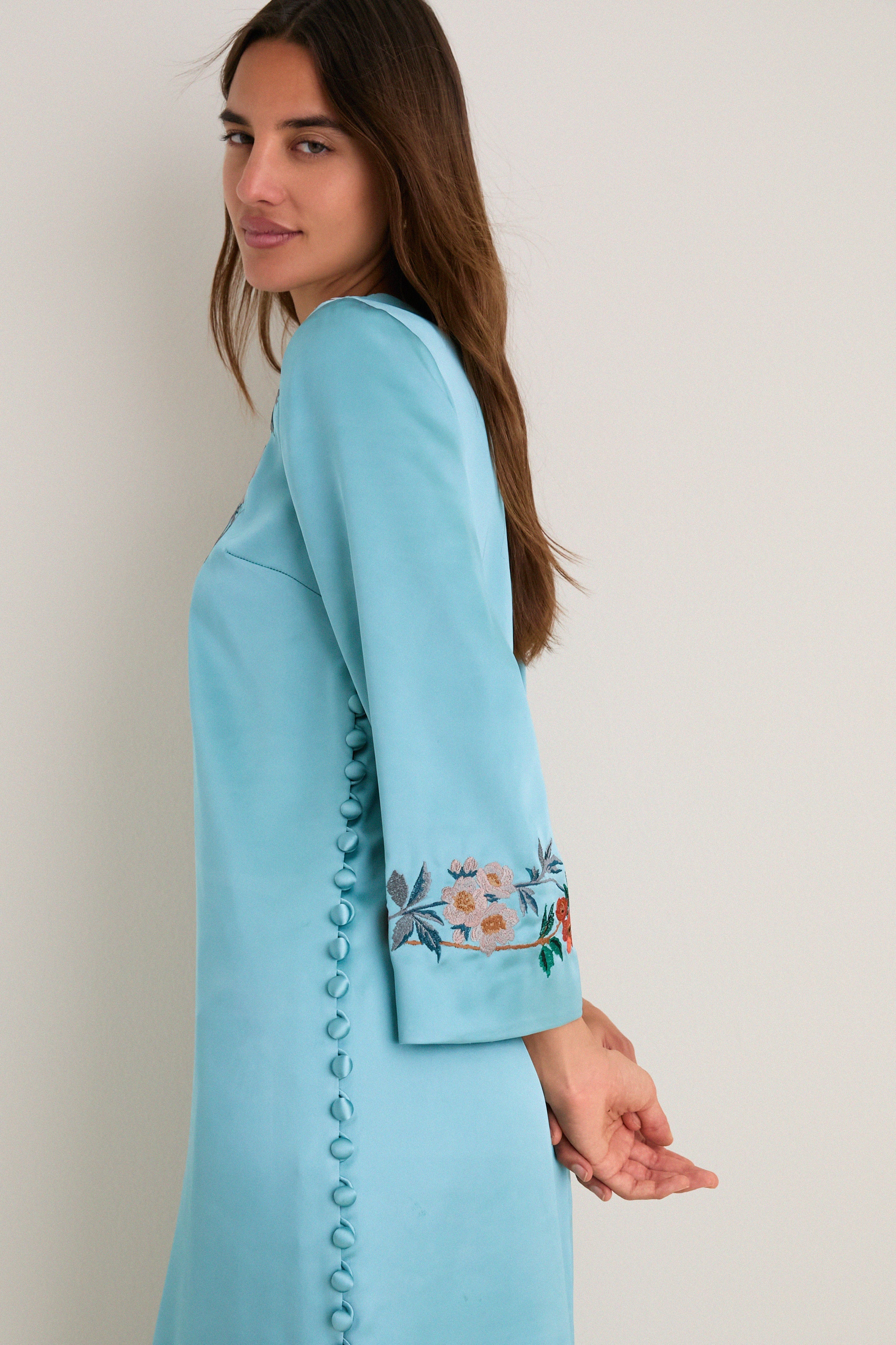 Cameo Blossom Embroidered Duchess Satin Jamie Dress