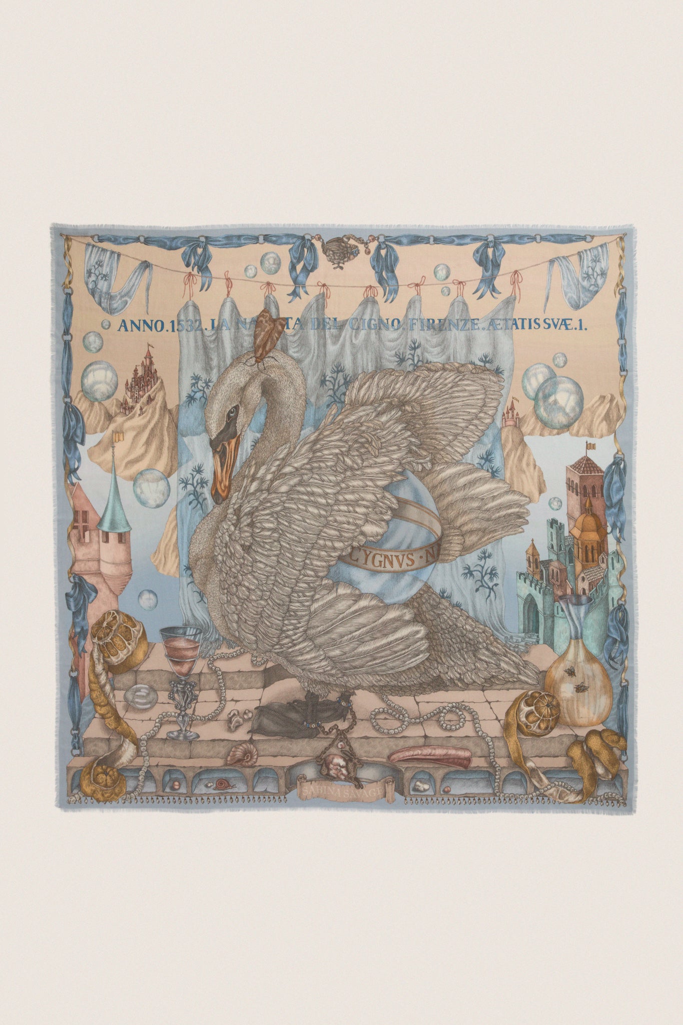 Crystal and Calcite Glass Swan Square Scarf