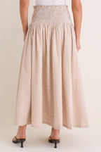 Cafe Check Smocked Maxi Skirt