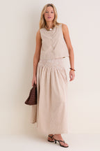 Cafe Check Button Front Wide Hem Top