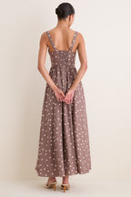 Cardamom and Ecru Polka Dot Rosette Maxi Dress