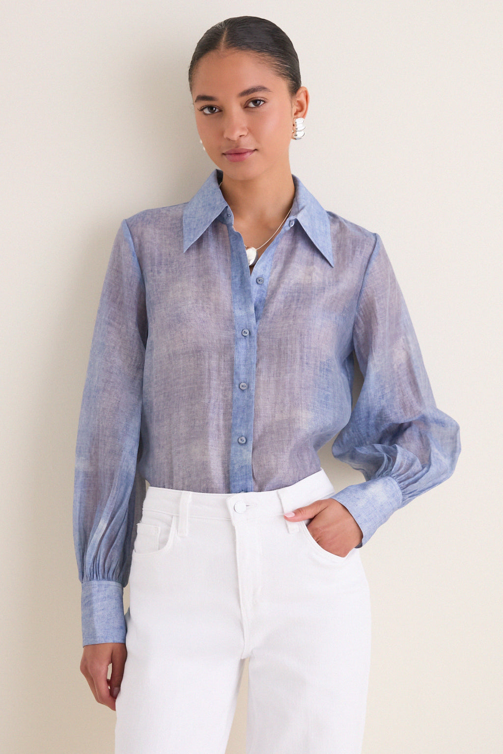 Pale Harbor Blue Jayleen Button Down Blouse
