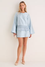 Pewter Blue Dupioni Opal Straight Mini Skirt