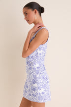 Blue French Floral Laura Mini Dress