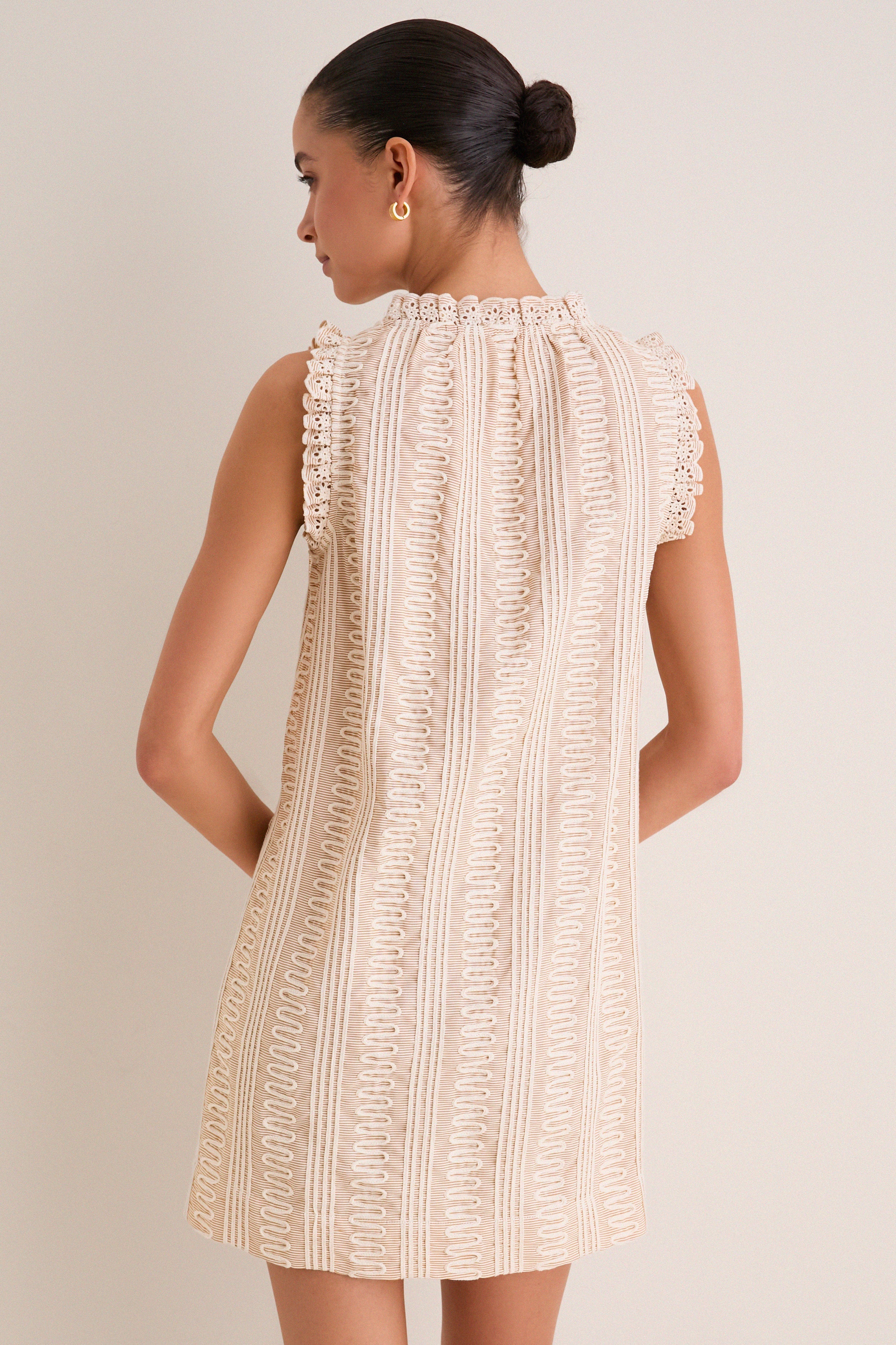 Tan & Cream Applique Valerie Mini Dress