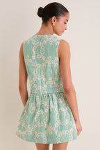 Green Stripe Vintage Embroidery Paige Mini Dress