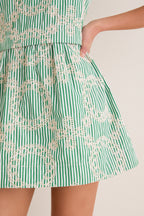 Green Stripe Vintage Embroidery Paige Mini Dress
