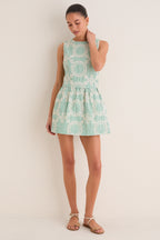Green Stripe Vintage Embroidery Paige Mini Dress