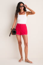 Red with White Embroidery Hallie Shorts