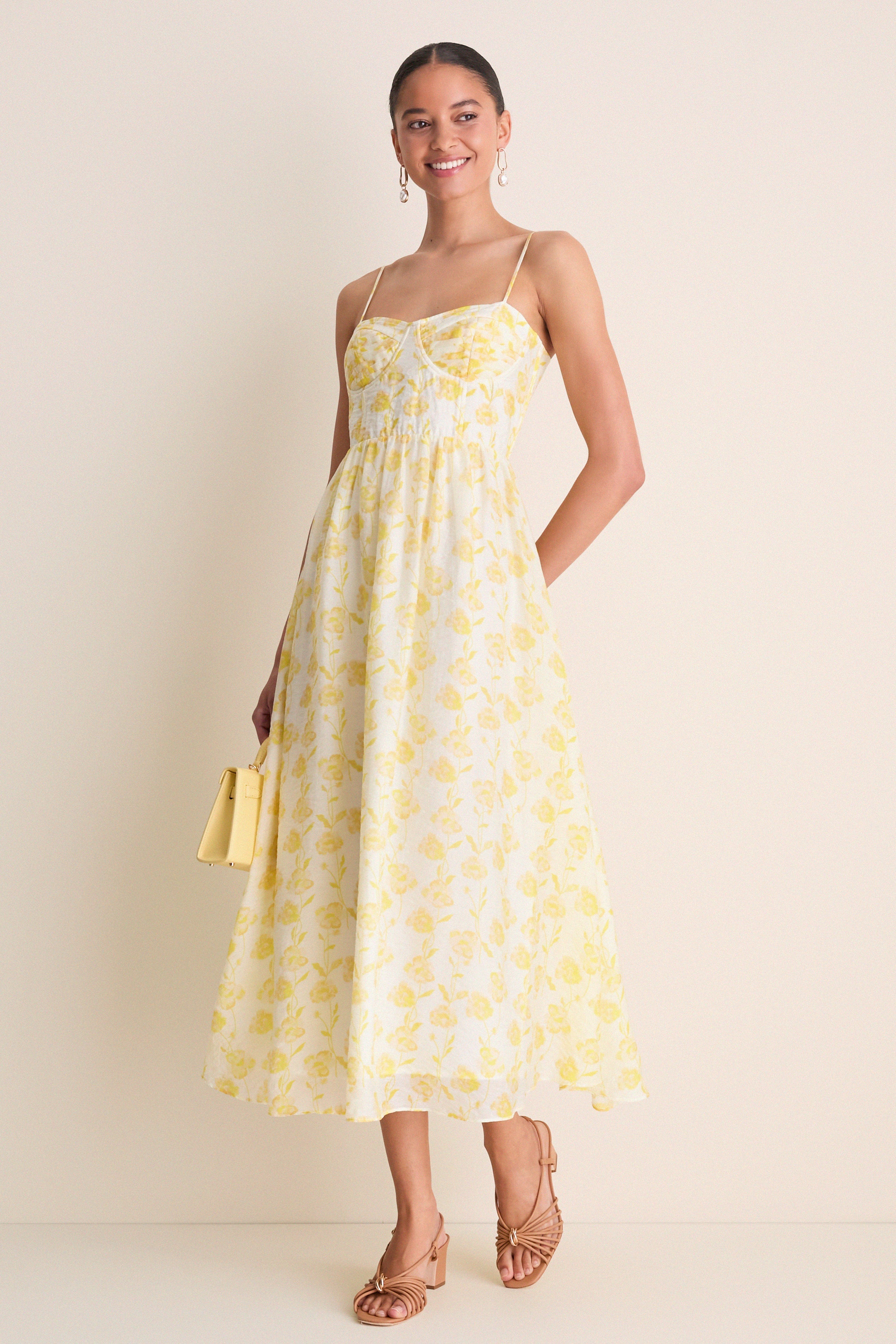 Yellow Floral Bustier Jessamine Maxi Dress